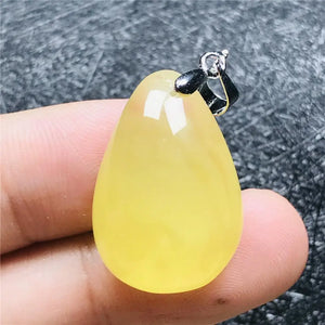 Natural Yellow Amber Pendant Crystal Beads Water Drop Silver Necklace AAAAA