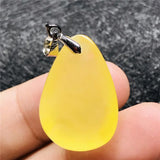 Natural Yellow Amber Pendant Crystal Beads Water Drop Silver Necklace AAAAA