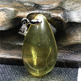 Natural Yellow Amber Pendant 25x15x7mm Beads Water Drop Stone Silver Necklace