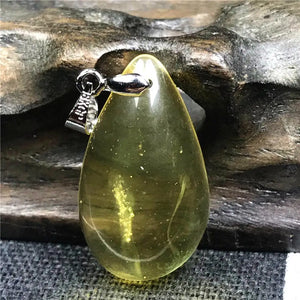 Natural Yellow Amber Pendant 25x15x7mm Beads Water Drop Stone Silver Necklace