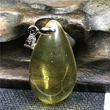 Natural Yellow Amber Pendant 25x15x7mm Beads Water Drop Stone Silver Necklace