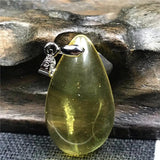 Natural Yellow Amber Pendant 25x15x7mm Beads Water Drop Stone Silver Necklace