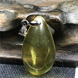 Natural Yellow Amber Pendant 25x15x7mm Beads Water Drop Stone Silver Necklace