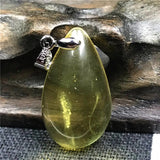 Natural Yellow Amber Pendant 25x15x7mm Beads Water Drop Stone Silver Necklace
