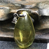 Natural Yellow Amber Pendant 25x15x7mm Beads Water Drop Stone Silver Necklace