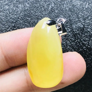 Yellow Amber Pendant Crystal Beads Silver Necklace