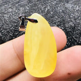 Yellow Amber Pendant Crystal Beads Silver Necklace