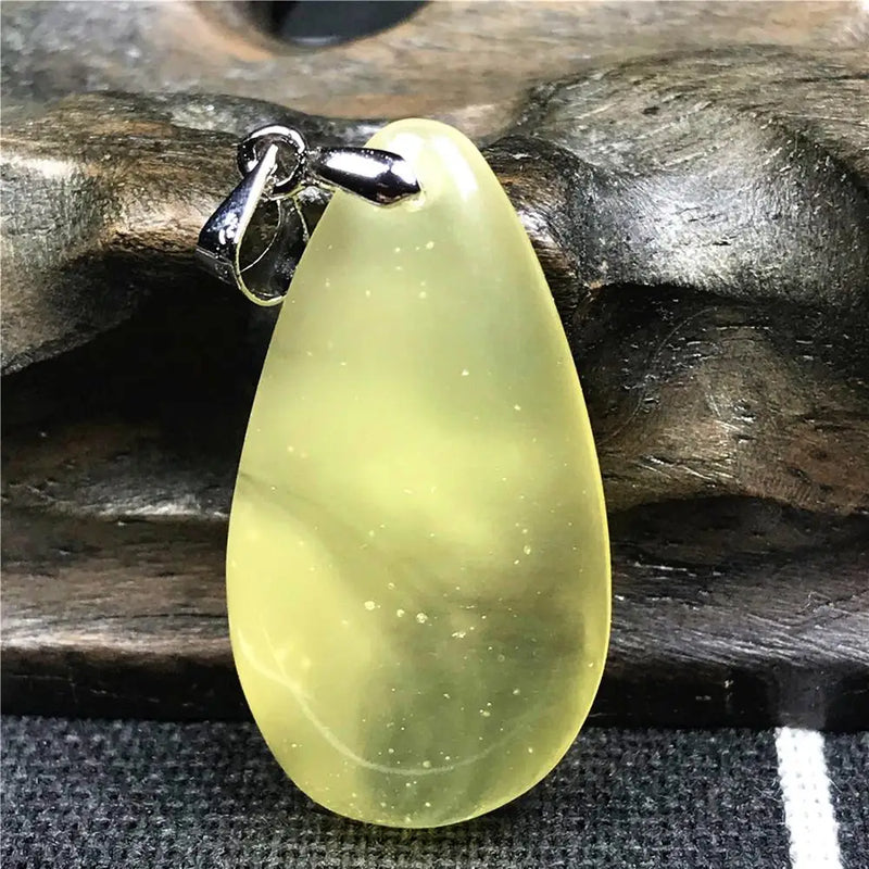 Yellow Amber Pendant Crystal Beads Silver Necklace AAAAA