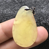 Natural Yellow Amber Pendant Crystal 33x20x4mm Beads Silver Necklace AAAAA