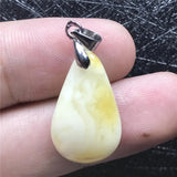 Natural Yellow Amber Pendant Crystal Silver 21x13x4mm Water Drop Stone Necklace