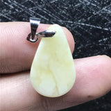 Natural Yellow Amber Pendant Crystal Silver 21x13x4mm Water Drop Stone Necklace