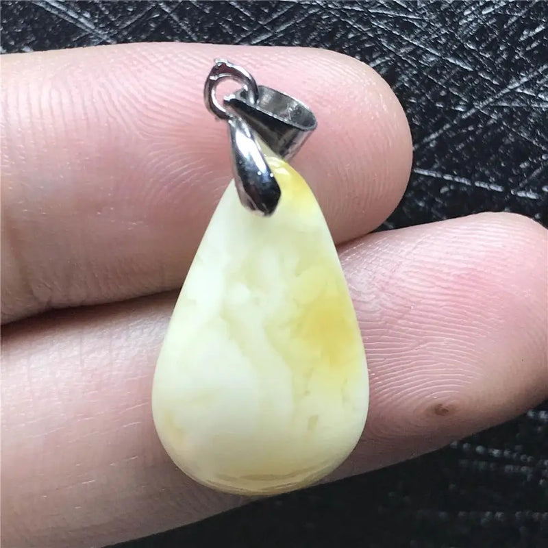 Natural Yellow Amber Pendant Crystal Silver 21x13x4mm Water Drop Stone Necklace