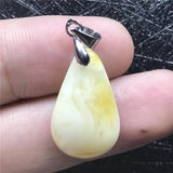 Natural Yellow Amber Pendant Crystal Silver 21x13x4mm Water Drop Stone Necklace