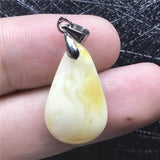 Natural Yellow Amber Pendant Crystal Silver 21x13x4mm Water Drop Stone Necklace