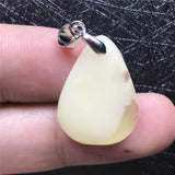 Natural Yellow Amber Pendant Crystal Silver Necklace 21x16x6mm
