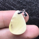 Natural Yellow Amber Pendant Crystal Silver Necklace 21x16x6mm