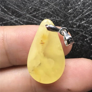 Natural Yellow Amber Pendant Crystal Silver Necklace Pendant