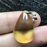 Natural Yellow Amber Pendant Crystal Silver Necklace AAAAA