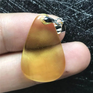 Natural Yellow Amber Pendant Crystal Silver Beads Water Drop Necklace AAAAA