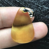 Natural Yellow Amber Pendant Crystal Silver Beads Water Drop Necklace AAAAA