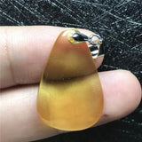 Natural Yellow Amber Pendant Crystal Silver Beads Water Drop Necklace AAAAA
