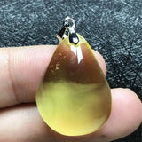 Yellow Amber Pendant Crystal Silver Necklace Pendant