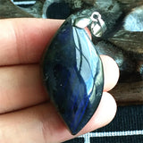 Yellow Light Labradorite Pendant 39x20x11mm Crystal Silver AAAAA