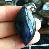 Yellow Light Labradorite Pendant 39x20x11mm Crystal Silver AAAAA