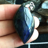 Yellow Light Labradorite Pendant 39x20x11mm Crystal Silver AAAAA