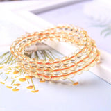 Natural Yellow Citrine Bracelet 3 Laps Round Beads Gemstone Stretch Jewelry