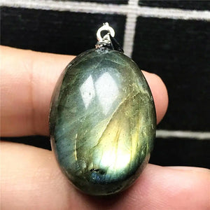 Natural Yellow Labradorite Necklace Pendant Crystal Silver Moonstone Beads