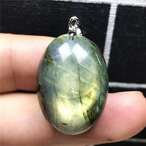 Natural Yellow Light Labradorite Necklace Pendant Crystal Silver Moonstone Beads