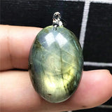 Natural Yellow Light Labradorite Necklace Pendant Crystal Silver Moonstone Beads