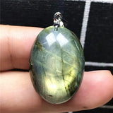 Natural Yellow Light Labradorite Necklace Pendant Crystal Silver Moonstone Beads