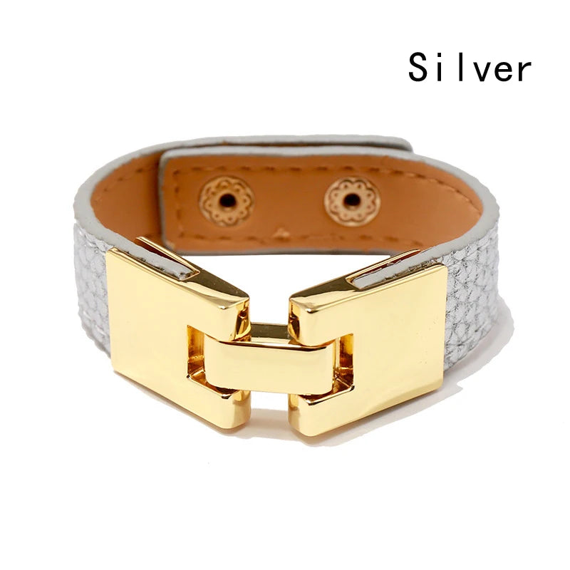 Top 10 Color PU Leather Stainless Steel Rivet Bracelet Bangle