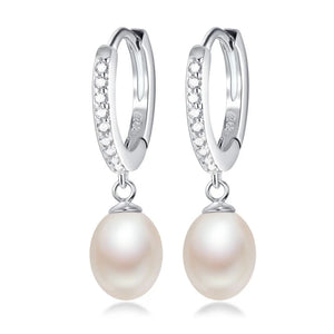100% Natural Freshwater Pearl Water Drop Earrings Zirconia Silver 925