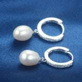 100% Natural Freshwater Pearl Water Drop Earrings Zirconia Silver 925