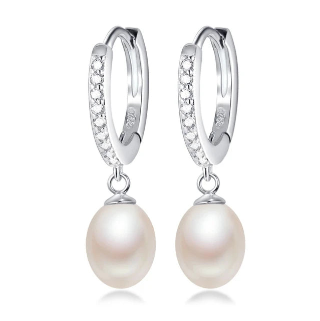 100% Natural Freshwater Pearl Water Drop Earrings Zirconia Silver 925