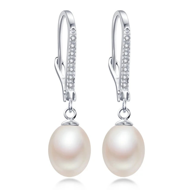 Natural Pearl Water Drop Earrings Zirconia Silver 925