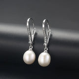 Natural Pearl Water Drop Earrings Zirconia Silver 925