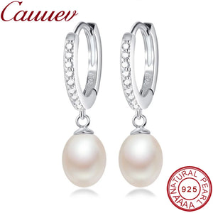 100% Natural Freshwater Pearl Water Drop Earrings Zirconia Silver 925