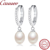 100% Natural Freshwater Pearl Water Drop Earrings Zirconia Silver 925