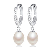 100% Natural Freshwater Pearl Water Drop Earrings Zirconia Silver 925