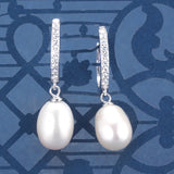 100% Natural Freshwater Pearl Water Drop Earrings Zirconia Silver 925
