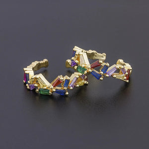 Rainbow CZ Crown Geometric Ring Wedding Engagement Women Party Gift Jewelry