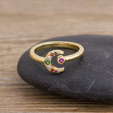 Rainbow CZ Crown Geometric Ring Wedding Engagement Women Party Gift Jewelry