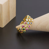 Rainbow CZ Crown Geometric Ring Wedding Engagement Women Party Gift Jewelry