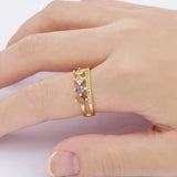 Rainbow CZ Crown Geometric Ring Wedding Engagement Women Party Gift Jewelry