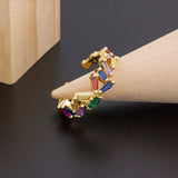Rainbow CZ Crown Geometric Ring Wedding Engagement Women Party Gift Jewelry