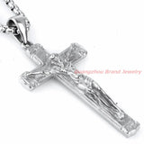 316L Stainless Steel Cross Jesus Necklace Silver Chain Mens Pendant